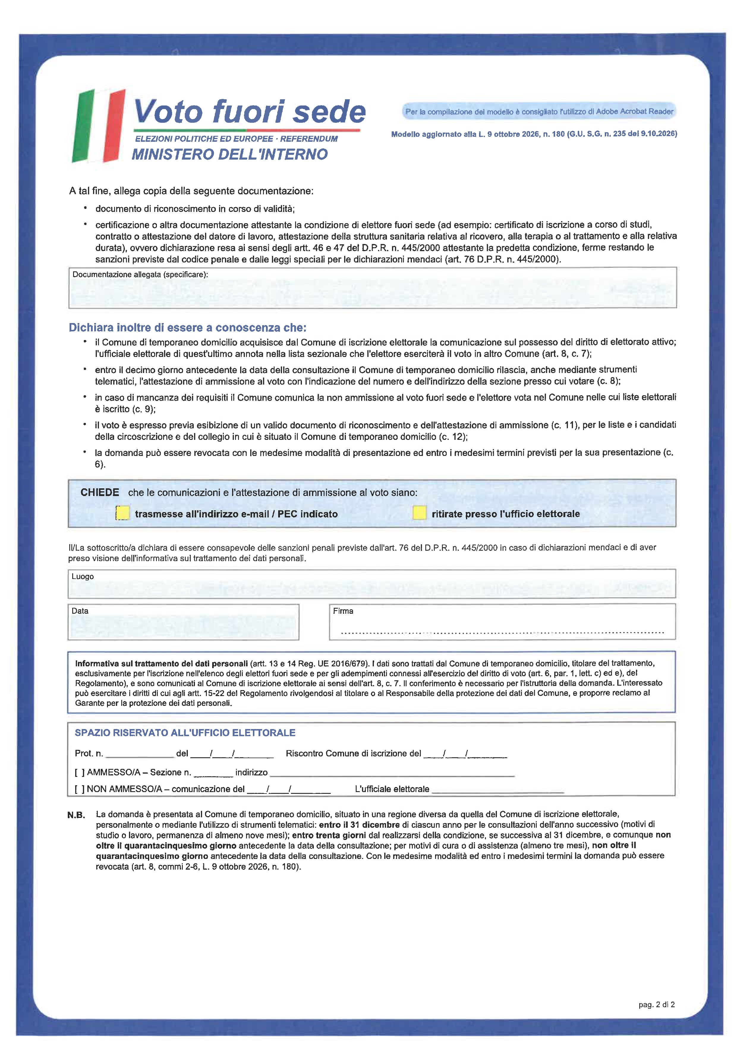Istituzione dell'elenco comunale voto fuori sede